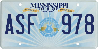 MS license plate ASF978