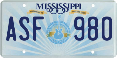 MS license plate ASF980