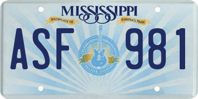 MS license plate ASF981