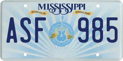 MS license plate ASF985