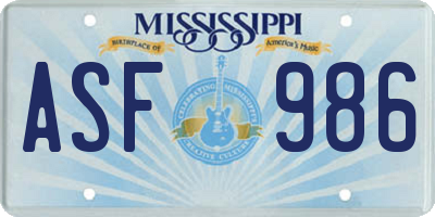 MS license plate ASF986