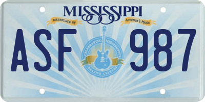 MS license plate ASF987