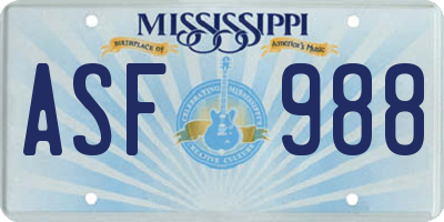 MS license plate ASF988