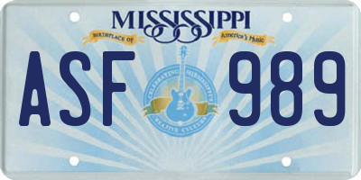 MS license plate ASF989