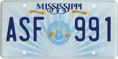 MS license plate ASF991