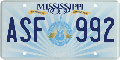 MS license plate ASF992