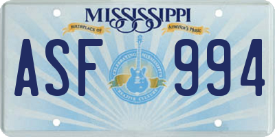 MS license plate ASF994