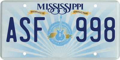 MS license plate ASF998