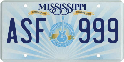 MS license plate ASF999