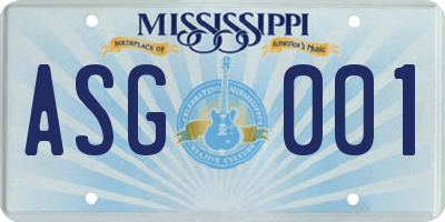 MS license plate ASG001