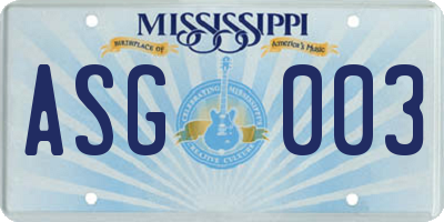 MS license plate ASG003
