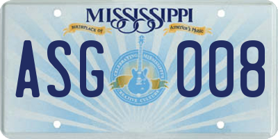 MS license plate ASG008