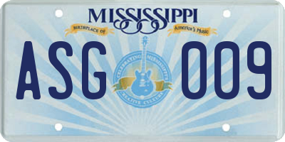 MS license plate ASG009