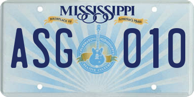 MS license plate ASG010