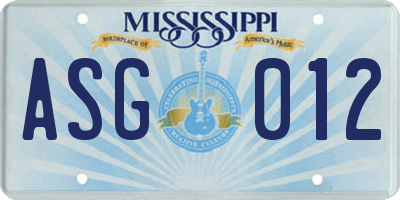 MS license plate ASG012