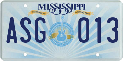 MS license plate ASG013