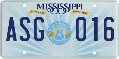 MS license plate ASG016