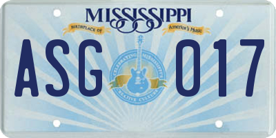 MS license plate ASG017
