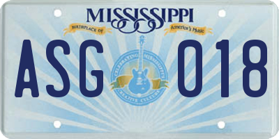 MS license plate ASG018