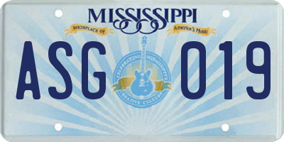 MS license plate ASG019