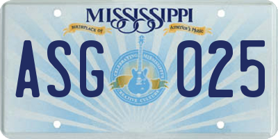 MS license plate ASG025