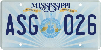 MS license plate ASG026
