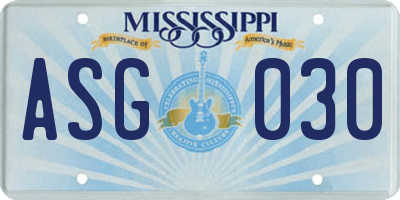 MS license plate ASG030