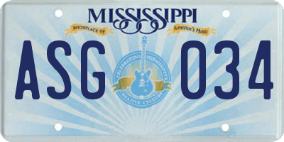 MS license plate ASG034