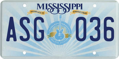 MS license plate ASG036