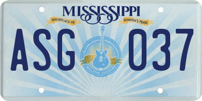 MS license plate ASG037