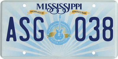 MS license plate ASG038