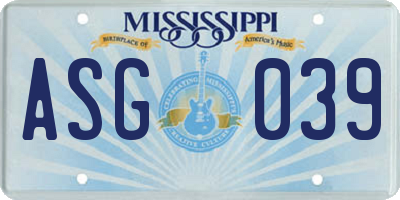 MS license plate ASG039
