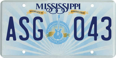 MS license plate ASG043