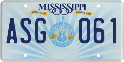 MS license plate ASG061
