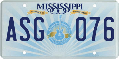 MS license plate ASG076