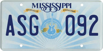 MS license plate ASG092