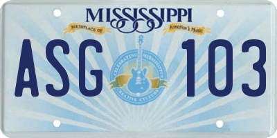 MS license plate ASG103