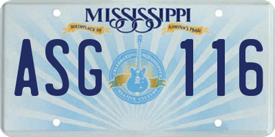 MS license plate ASG116