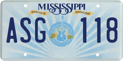 MS license plate ASG118