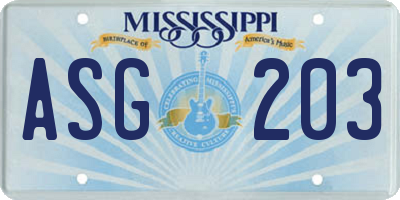MS license plate ASG203