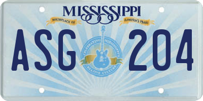 MS license plate ASG204
