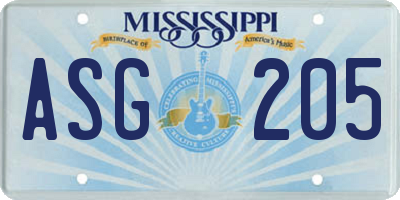 MS license plate ASG205