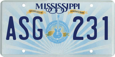 MS license plate ASG231