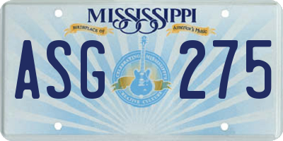 MS license plate ASG275