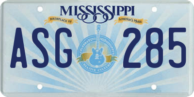 MS license plate ASG285