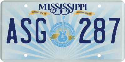 MS license plate ASG287