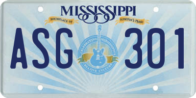MS license plate ASG301