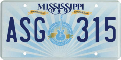 MS license plate ASG315