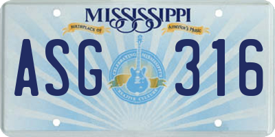 MS license plate ASG316