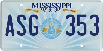 MS license plate ASG353